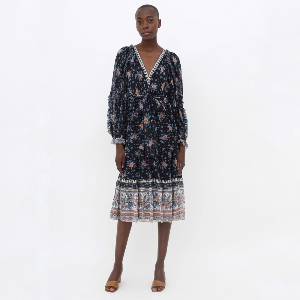 Ulla Johnson | Romilly Floral Silk Chiffonβ Midi Dress Size 0